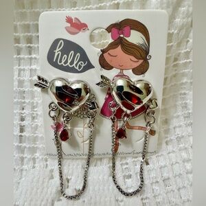 Silver and Red Heart Earrings